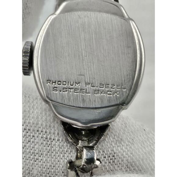 Ladies Vintage Diamond Timex Rhodium Plated Manual Wind Cocktail Watch